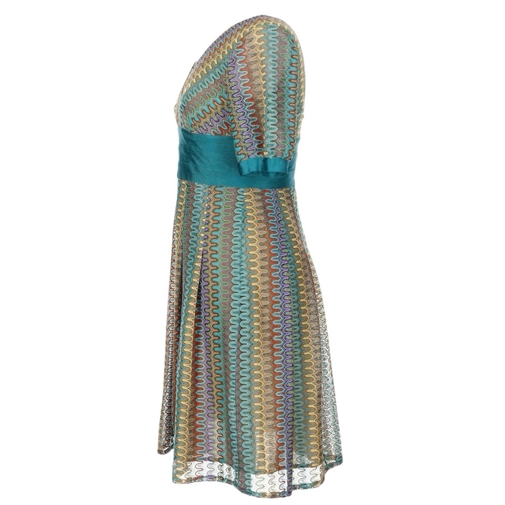 Kay Unger Teal/Green Argyle Cocktail Dress V-Neck Knee Length Size 12 - Picture 4 of 6